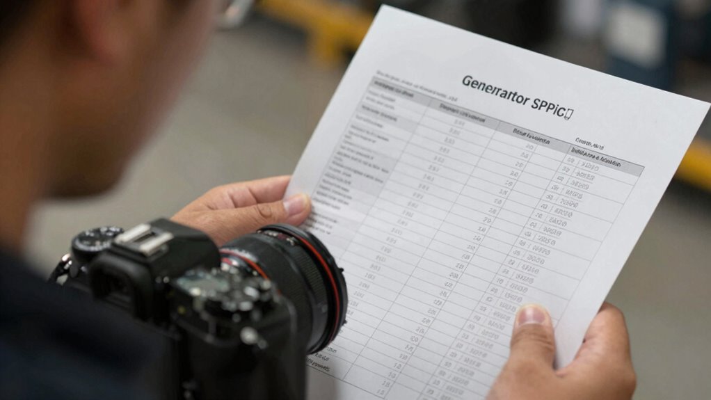 generator specs for selection